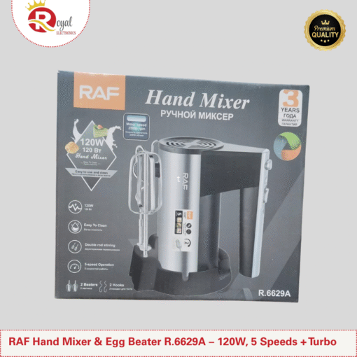 RAF Hand Mixer & Egg Beater R.6629A – 120W, 5 Speeds + Turbo