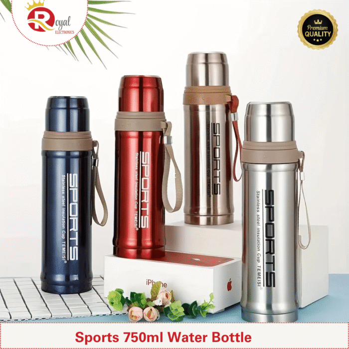 Sports Water Bottle 750ml – Stainless Steel Vacuum Insulated Thermos with Cup - Image 2